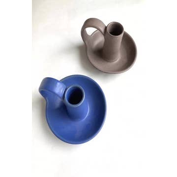 Ceramic Taper Candleholder with Handle - Assorted