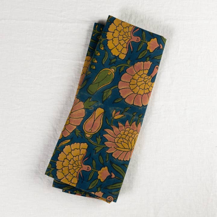 Teal & Yellow Floral Cotton Napkin (20" Sq)