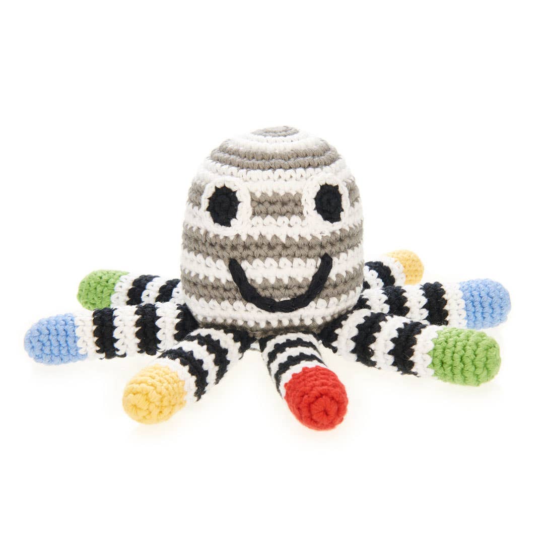 Black/White Octopus Crochet Cotton Rattle