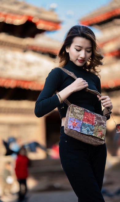 Embroidered Patchwork Crossbody Bag