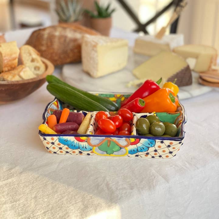 White Divided Dots &amp; Flowers Ceramic Dish