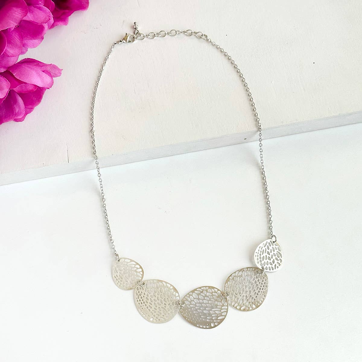 Stenciled Leaf Silver-Plated Necklace