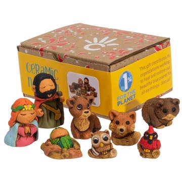 Woodsy Petite Painted Ceramic Nativity - Set of 9