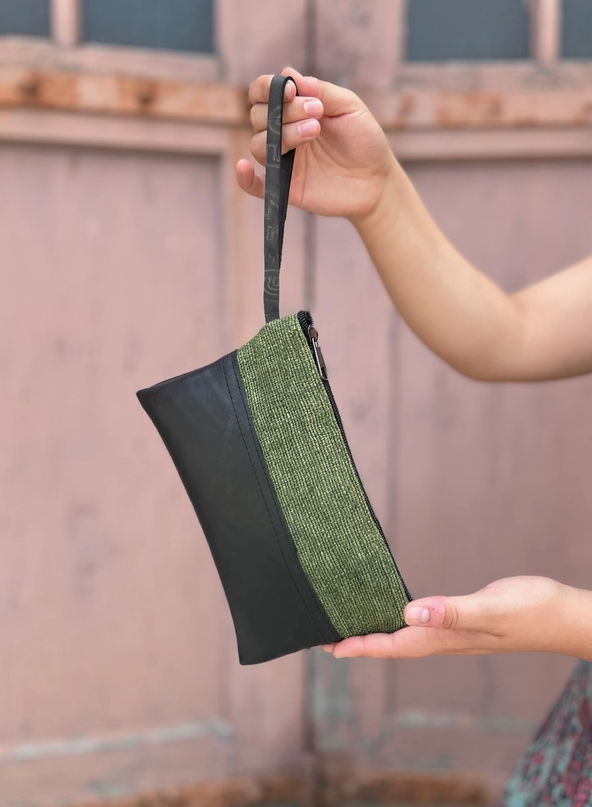 Olive Green Hemp &amp; Tire Wristlet Bag
