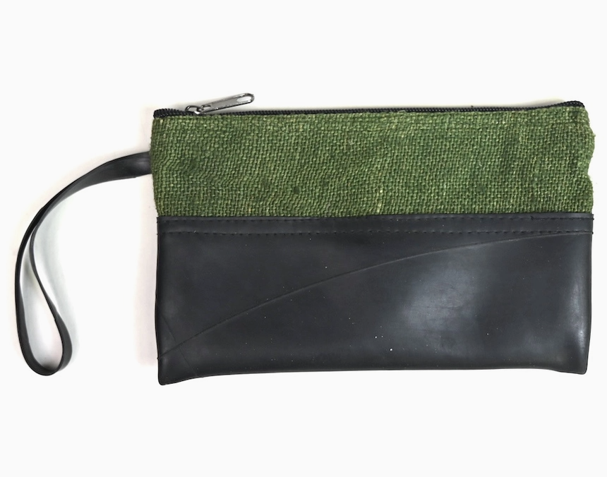 Olive Green Hemp &amp; Tire Wristlet Bag