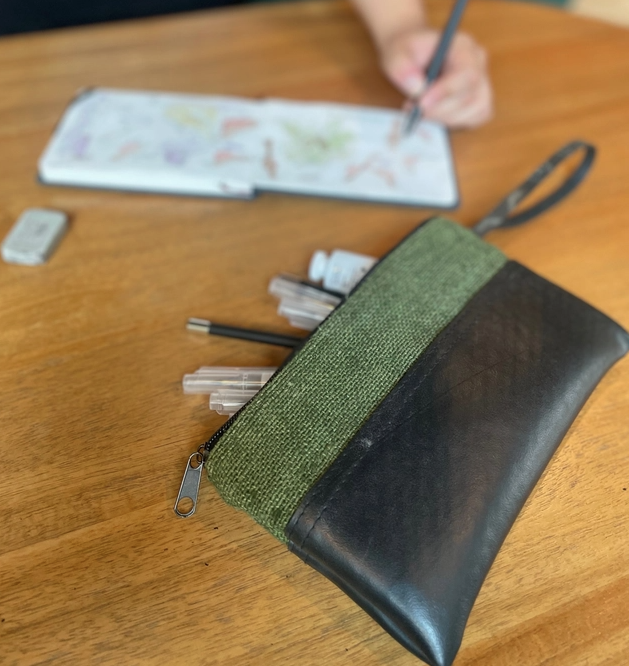 Olive Green Hemp &amp; Tire Wristlet Bag