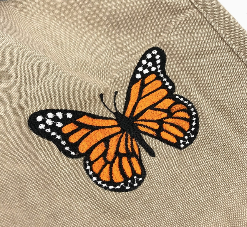 Embroidered Monarch Butterfly Cotton Crossbody Bag
