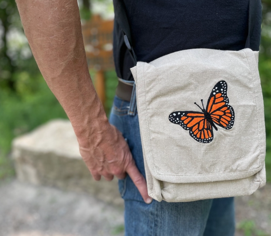 Embroidered Monarch Butterfly Cotton Crossbody Bag