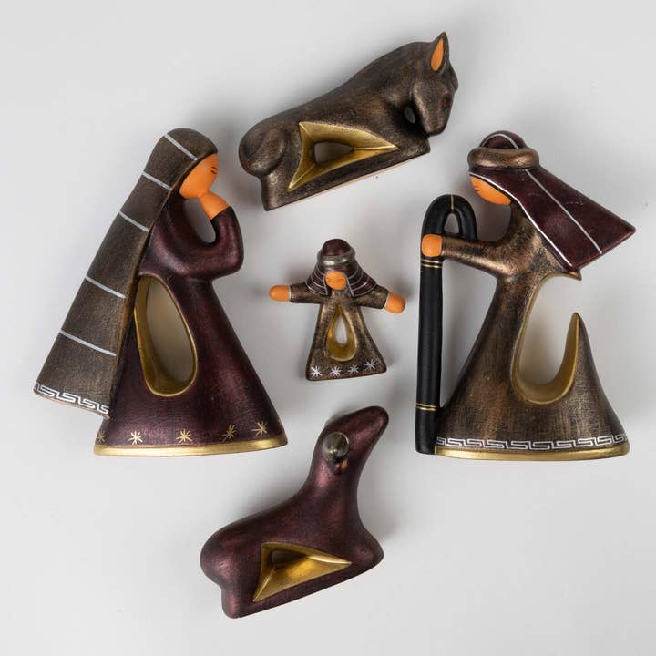 Burgundy/Bronze Serene Ceramic Nativity (5.5&quot; H) - Set of 5