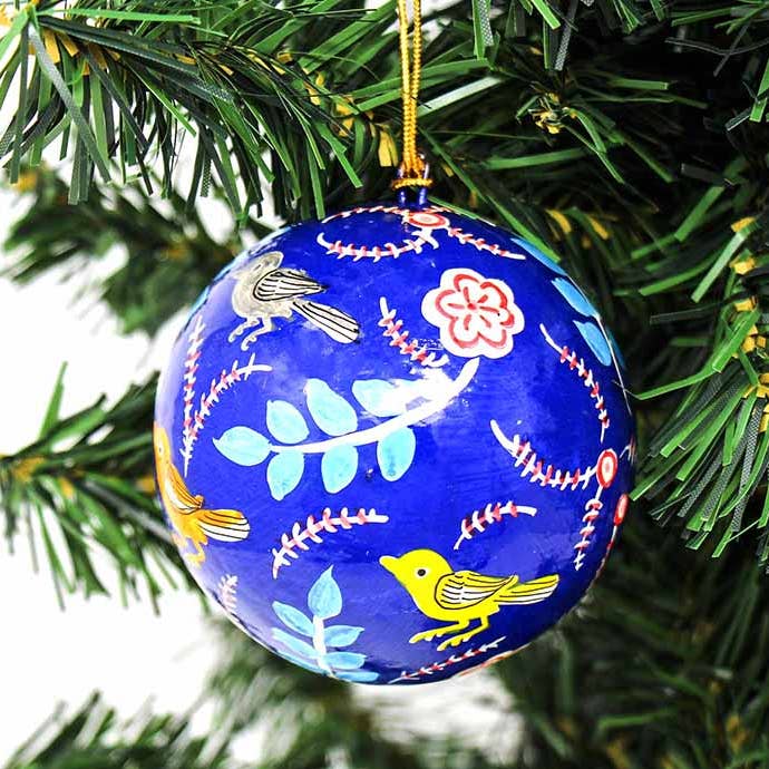 Blue Birds &amp; Flowers Ball Ornament