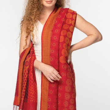 Red/Orange Kalya Cotton &amp; Wool Scarf