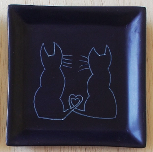 Purple Kisii Stone Cat Couple Square Dish