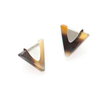 Silver-Plated Triangle Horn Stud Earrings-Nickel-Free