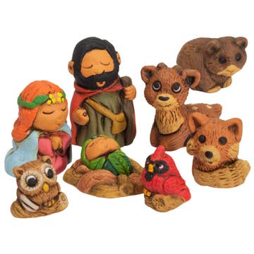 Woodsy Petite Painted Ceramic Nativity - Set of 9