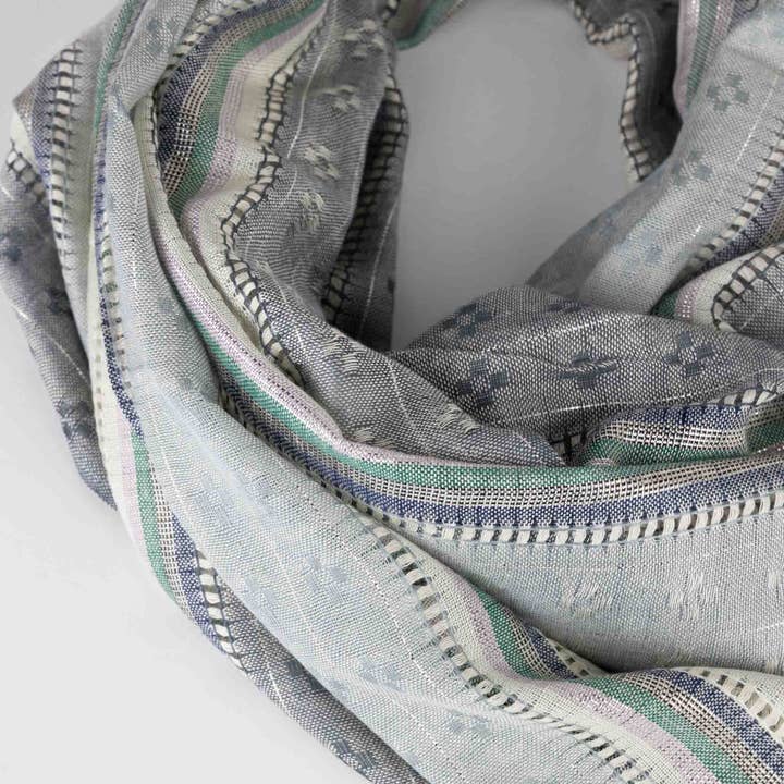 Open Weave Mint &amp; Blue Striped Viscose Scarf (70&quot; x 29&quot;)