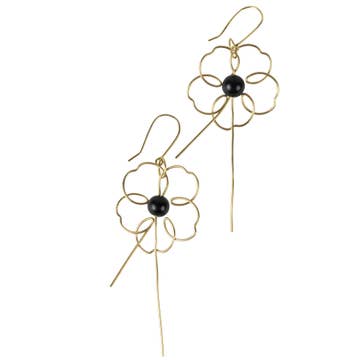 Floral Silhouette Wire & Tagua Nut Earrings (3" L)