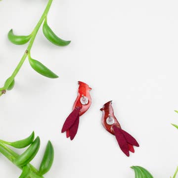 Cardinal Gourd/Fabric/Crystal Earrings