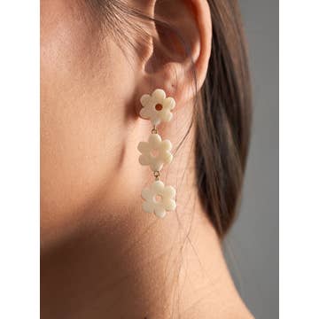 White Daisy Drop Earrings