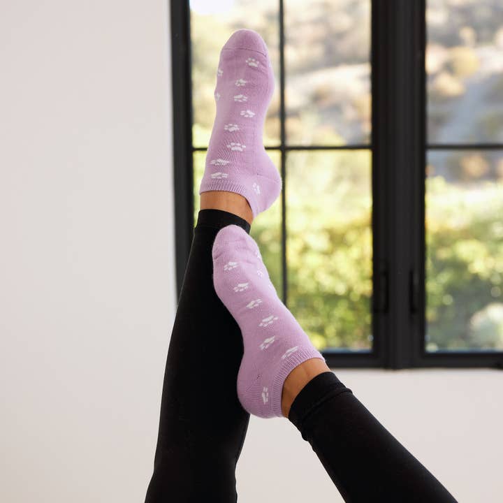 Purple Paw Print Save Dogs Footie Socks, Small