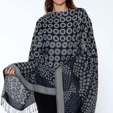 Black/Silver Kalya Cotton &amp; Wool Scarf