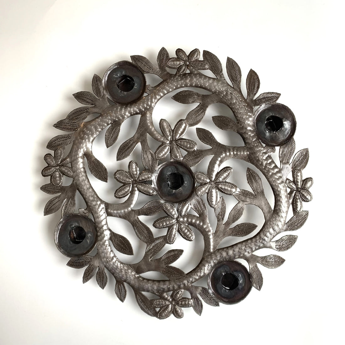 Candle Holder Centerpiece With Upcycled Metal, (6.5&quot; D)