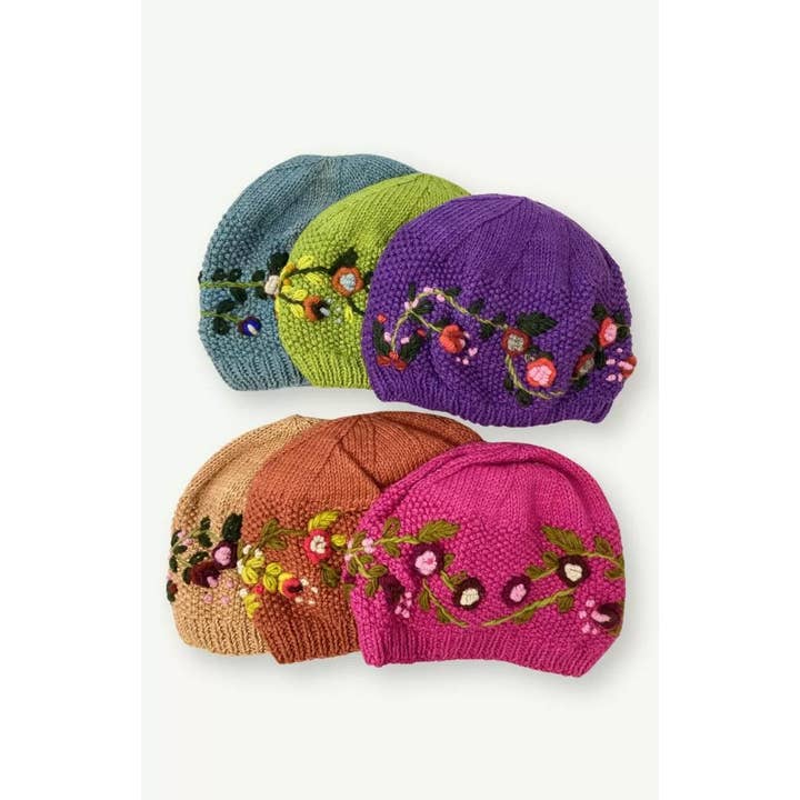 Embroidered Flower Cotton Lined Hat