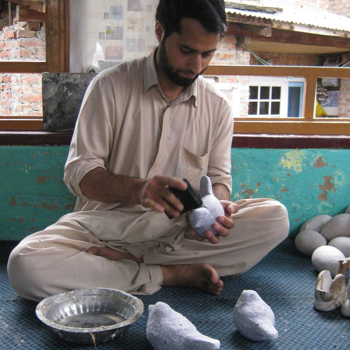 Blue Handpainted Papier-Mache Finch Ornament