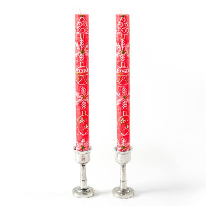 Whimsy Christmas Handpainted Taper Candle - Set of 2