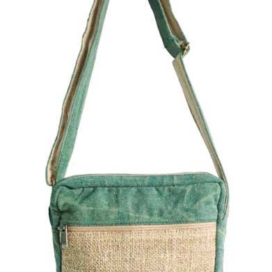 Green Stonewashed Cotton Crossbody Bag (12&quot; W x 9&quot; H)