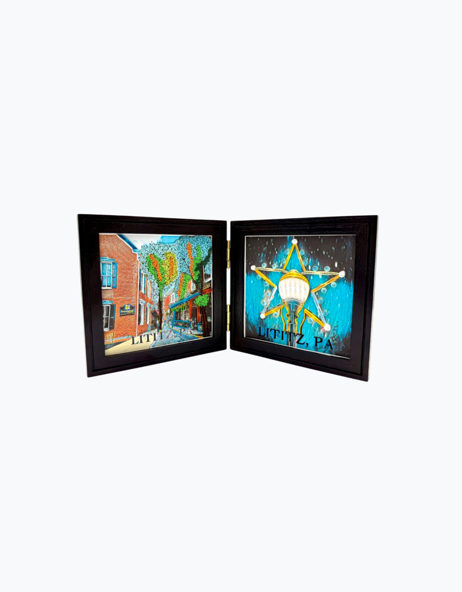 Etched Dark Red Oak Hinged Double Frame