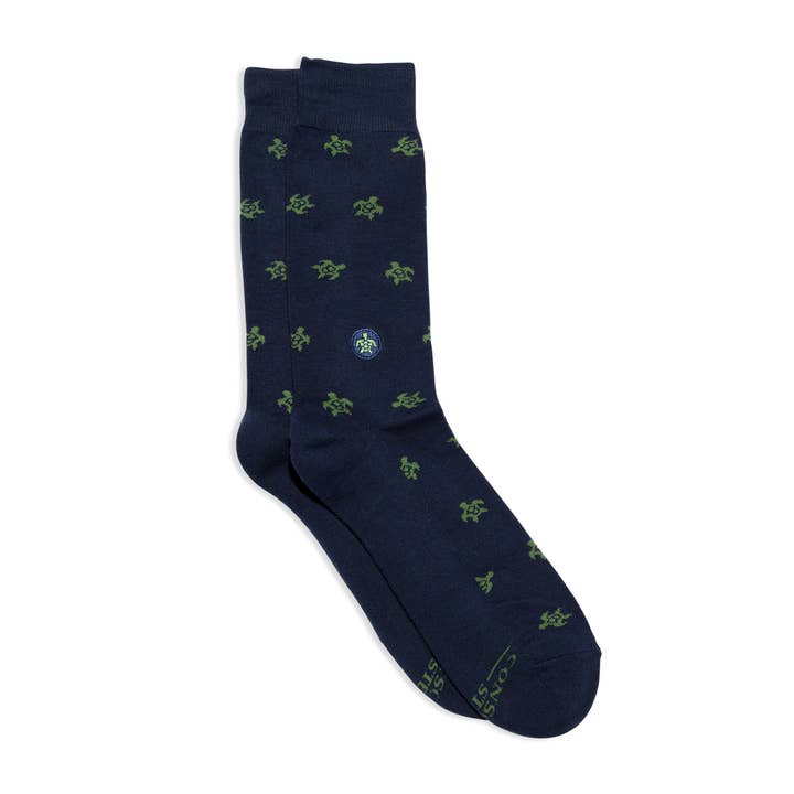 Navy Protect Turtles Socks, Medium