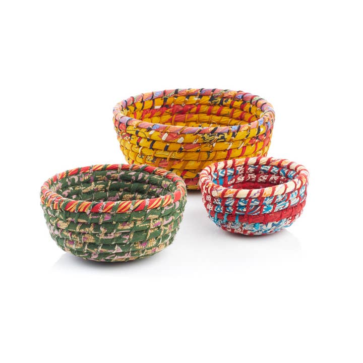 Round Sari Wrapped Basket