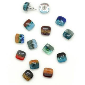 Square Glass Stud Earrings - Assorted
