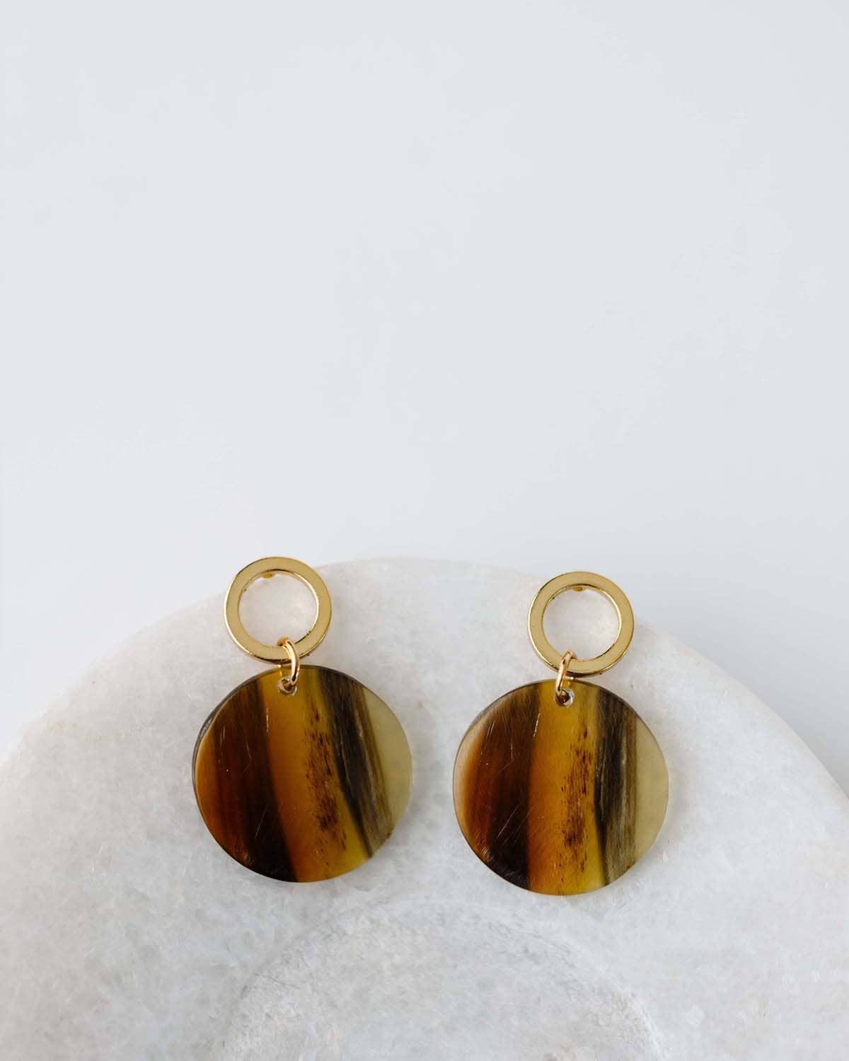 Horn Disc & Brass Hoop Earrings