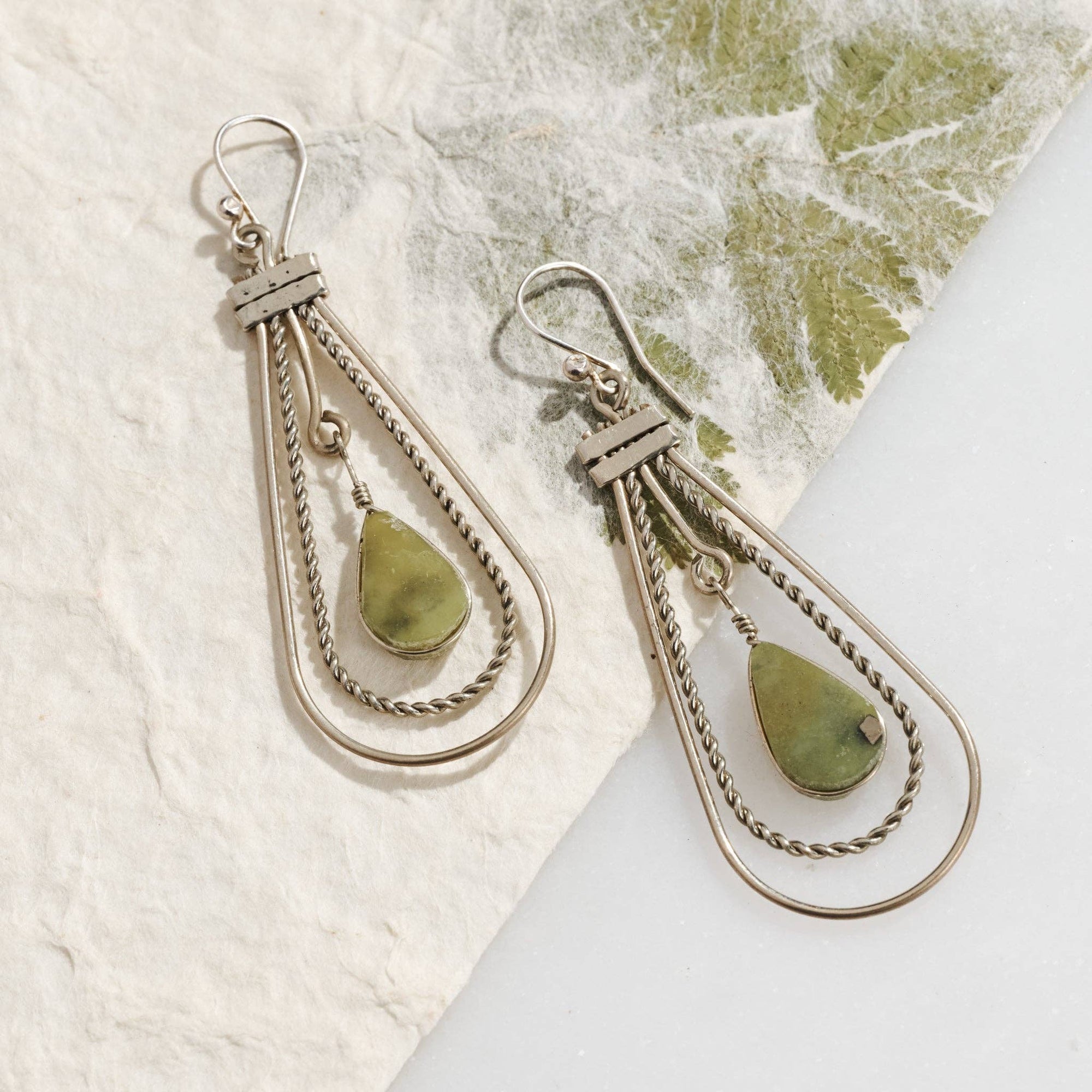Serpentine Stone Teardrop Earrings