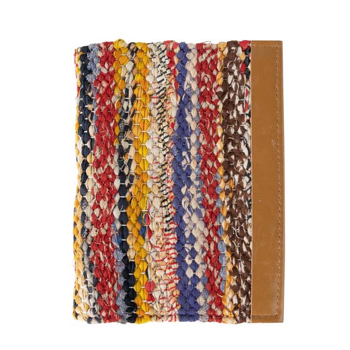 Woven Sari Journal with Leather/Paper (5" x 6") - Assorted