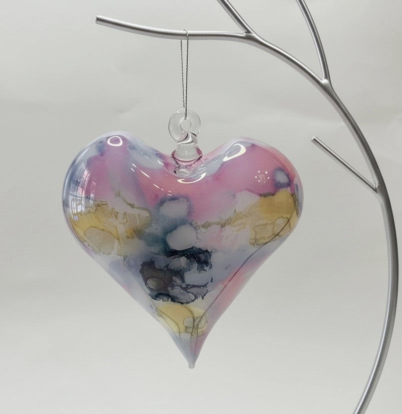 Multicolor Pastel Heart Blown Glass Ornament