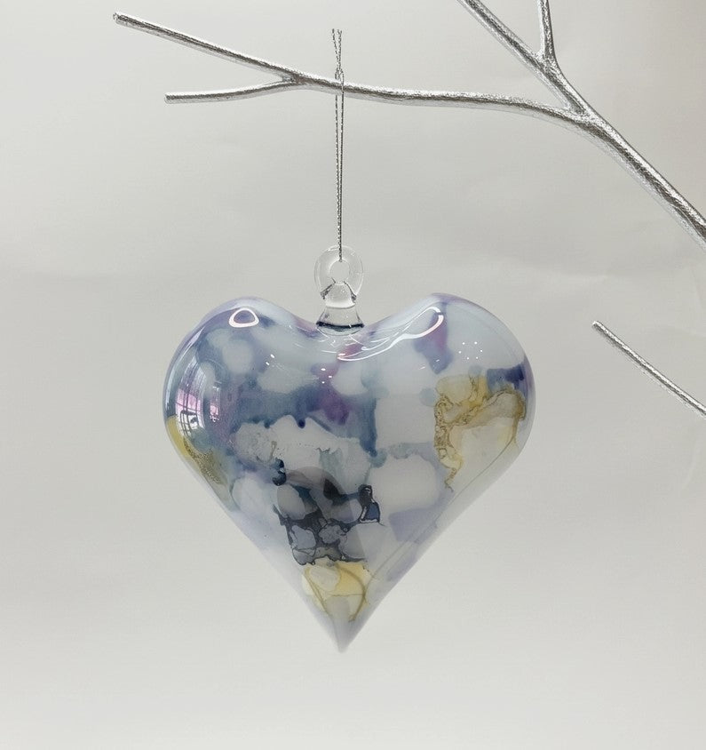 Multicolor Pastel Heart Blown Glass Ornament
