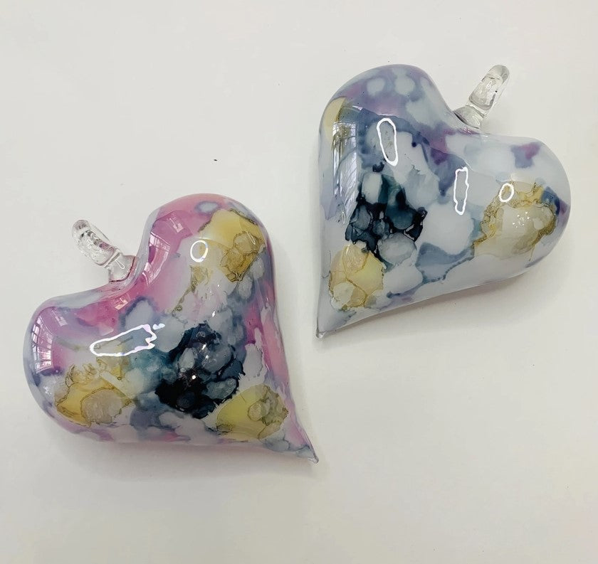 Multicolor Pastel Heart Blown Glass Ornament