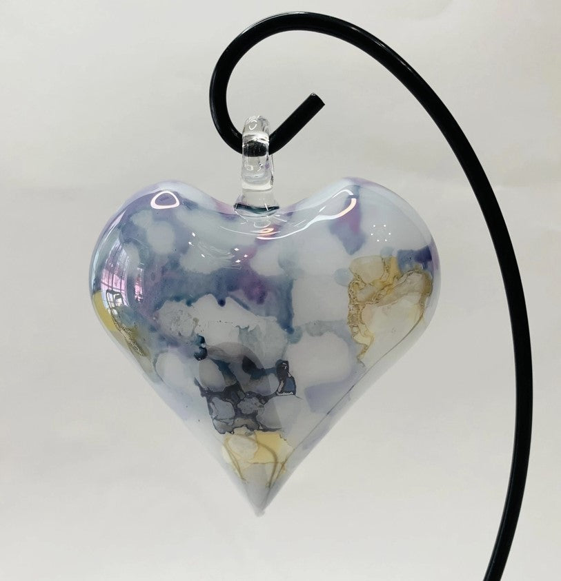 Multicolor Pastel Heart Blown Glass Ornament