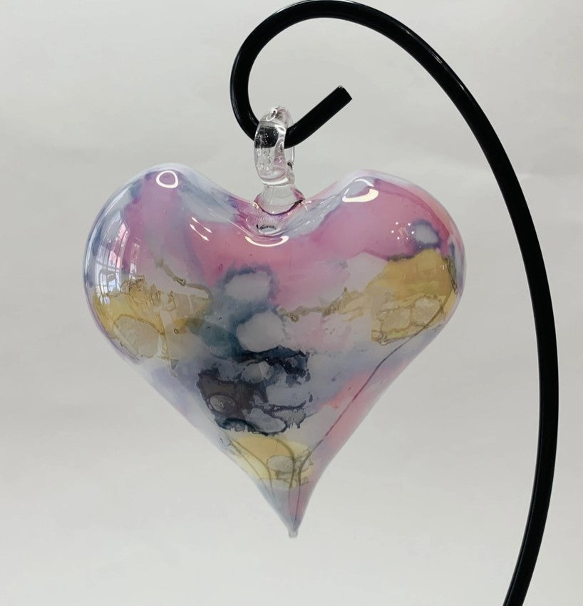 Multicolor Pastel Heart Blown Glass Ornament