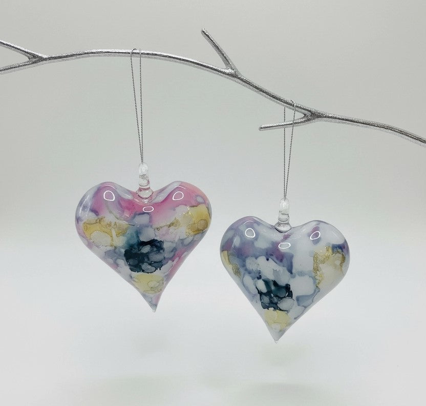 Multicolor Pastel Heart Blown Glass Ornament