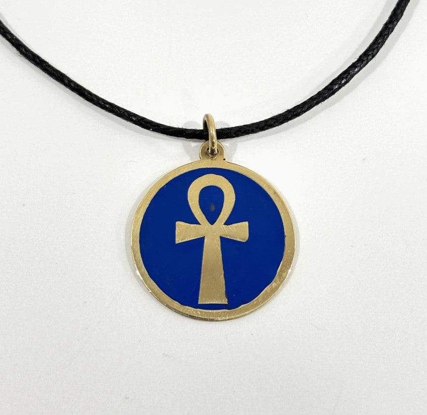 Brass Pendant Ankh Necklace - Blue
