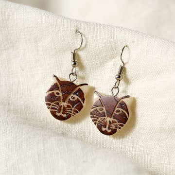 Cat Face Tagua Nut Earrings (1.5" L)