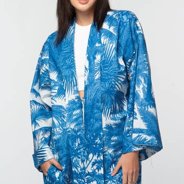 Blue Cotton Tropical Kimono (40" L)