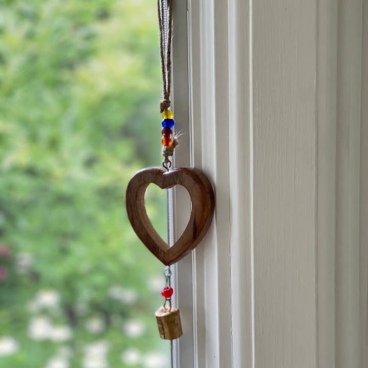 Acacia Wood/Recycled Iron Heart Chime
