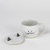 White/Black Cat Face With Lid Ceramic Mug - (3.25&quot;D x 2.5&quot;H)