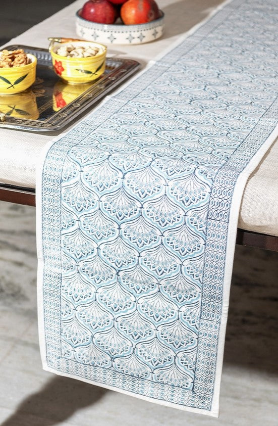 Blue Lotus Block Print Table Runner