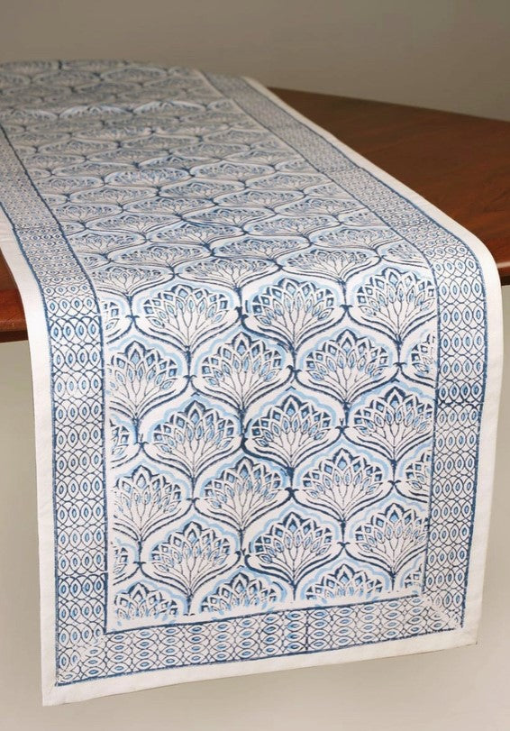 Blue Lotus Block Print Table Runner