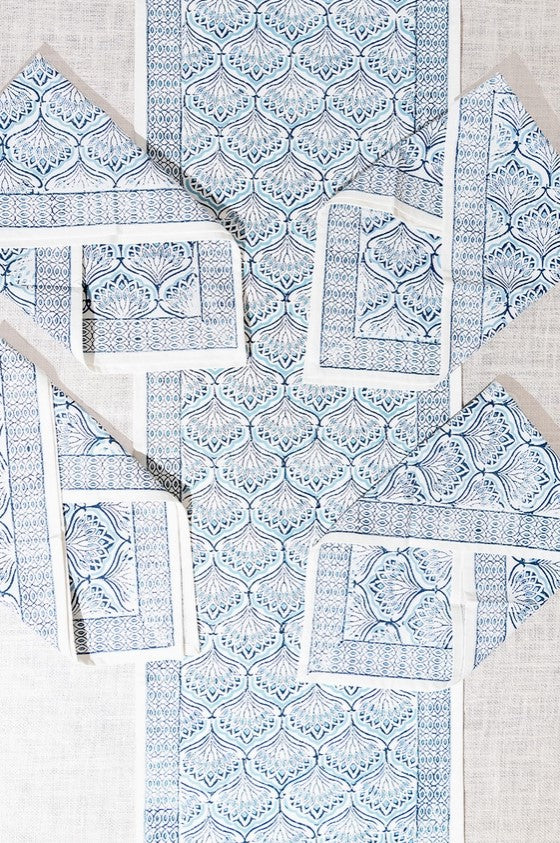 Blue Lotus Block Print Table Runner